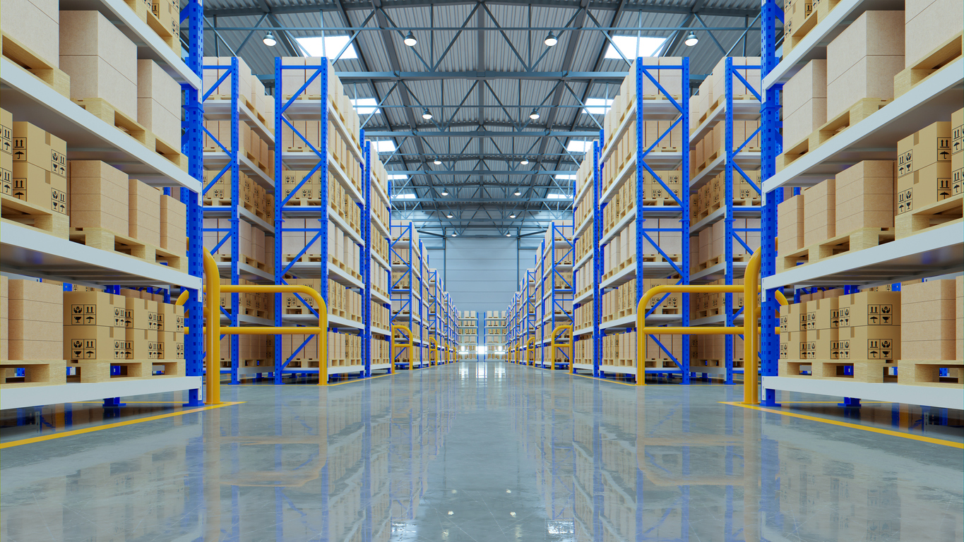 a warehouse with shelves and boxes - daylighting system manufacturers