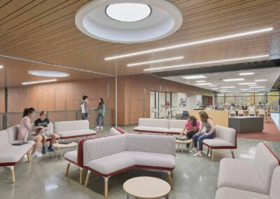 a group of people are sitting in a library - daylight lighting company